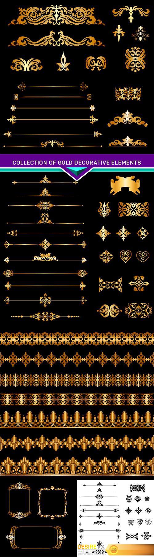 Collection of gold decorative borders and dividers elements 5X EPS
