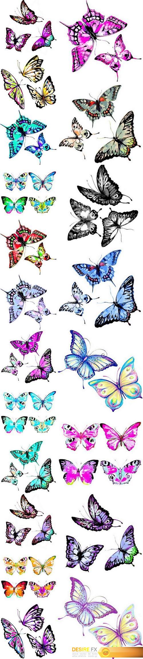Beautiful watercolor butterflies - 20xUHQ JPEG