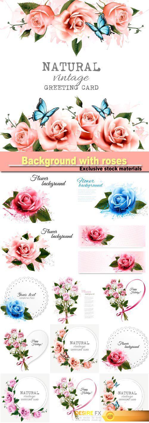 Natural background with roses, vintage vector