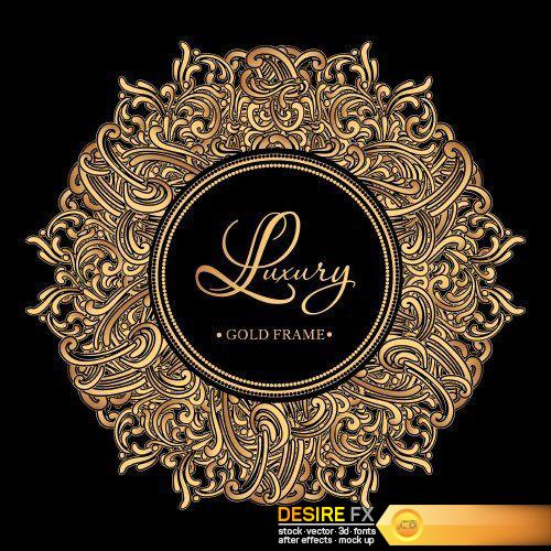 Luxury golden vintage frame with curls and vignettes in the style of Baroque on black