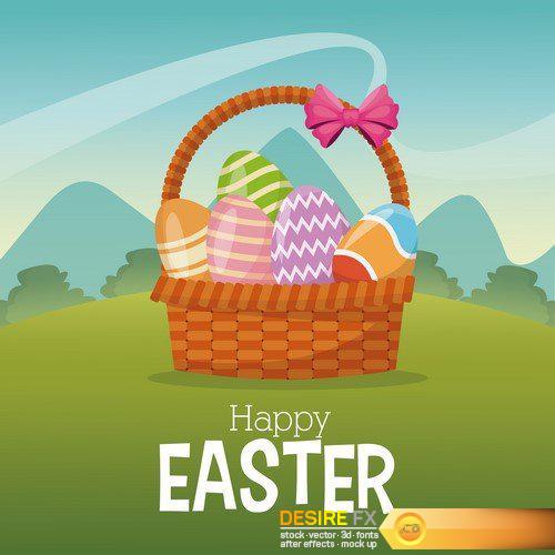 Happy easter card cute bunny egg decorating 20X EPS