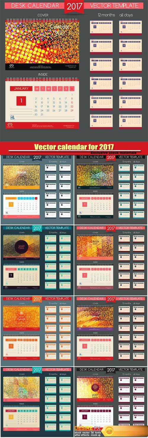 Desktop vector calendar for 2017, templates all months