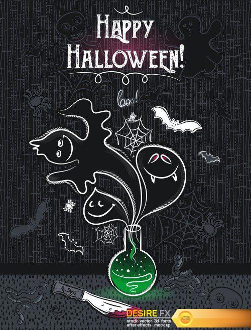 Halloween greeting card with ghost, seamless pattern with Halloween