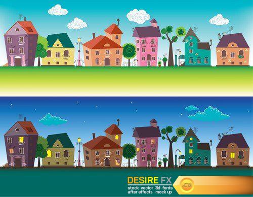 Small towns houses at daytime and nighttime 5X EPS