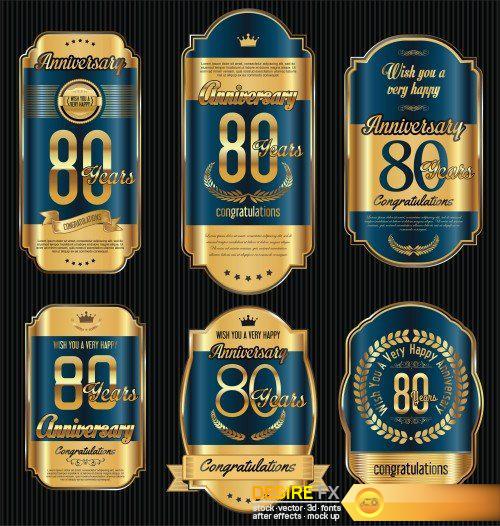 Anniversary golden retro vintage labels collection