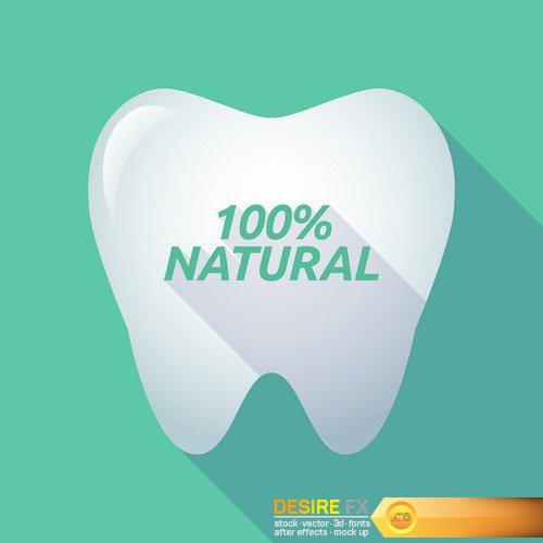 Long shadow tooth with text 100% Natural  13X EPS