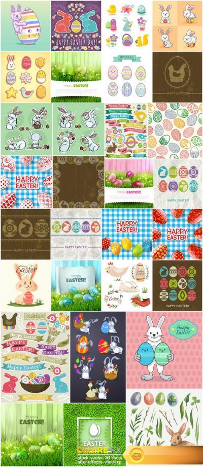 Easter eggs, Easter rabbit & bunny - Happy Easter 5 - Set of 30xEPS,AI Professional Vector Stock