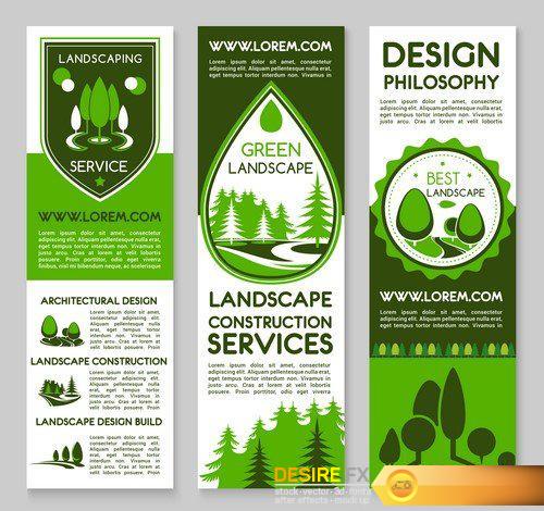 Landscape design and nature gardening vector banners 12X JPEG