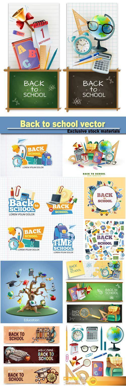 Back to school, vector background illustration of school elements