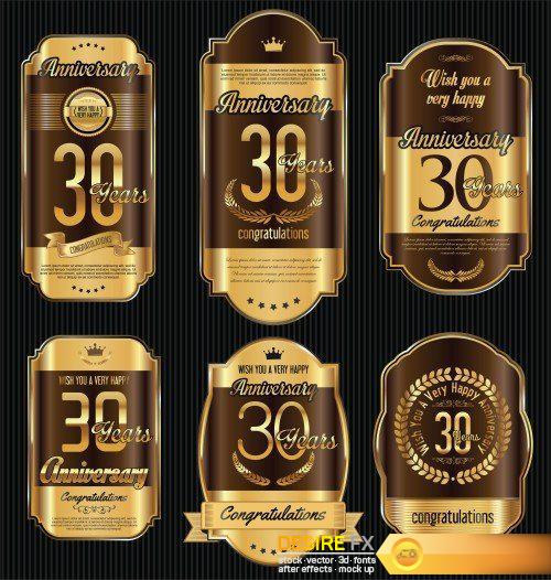 Anniversary golden retro vintage labels collection