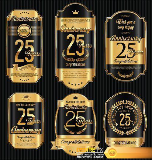 Anniversary golden retro vintage labels collection