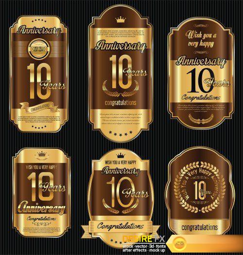 Anniversary golden retro vintage labels collection
