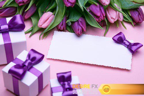 Beautiful tulips and greeting card 17X JPEG