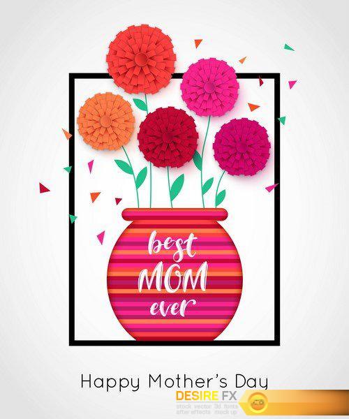Mothers Day background with pot of flowers 6X EPS