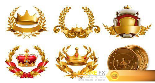 Big Golden Collection, Crown 3d vector icon set 10X EPS