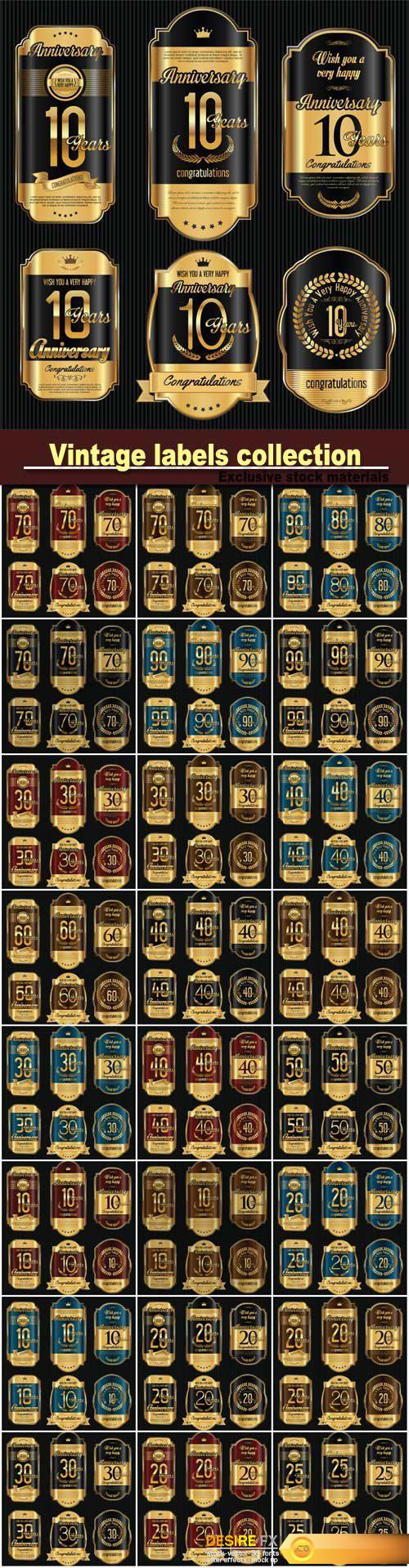 Anniversary golden retro vintage labels collection