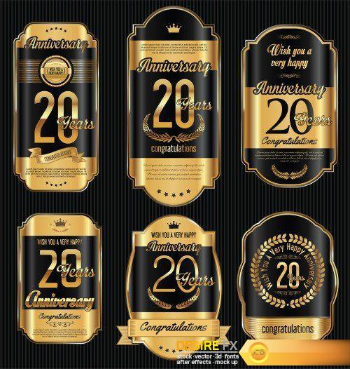 Anniversary golden retro vintage labels collection