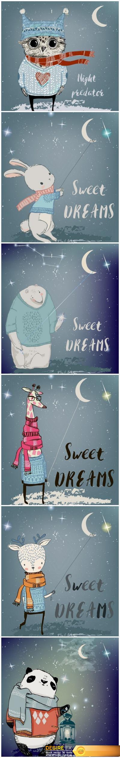 Sweet Dreams Illustrations - Set of 6xEPS Professional Vector Stock