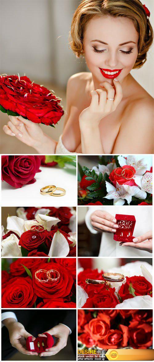 Wedding rings and beautiful roses