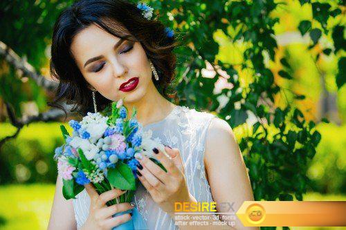 Beautiful bride, girl with flowers