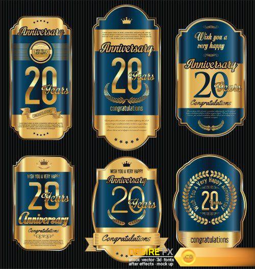 Anniversary golden retro vintage labels collection
