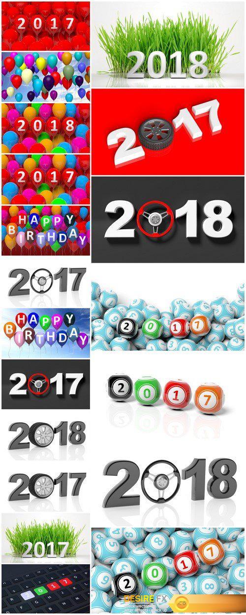 3D rendering of colorful balloons with 2018 new year 2017   21X JPEG