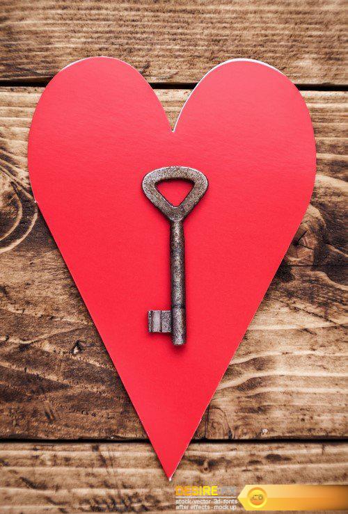 Love concept Old key and a heart on wooden background 35X JPEG