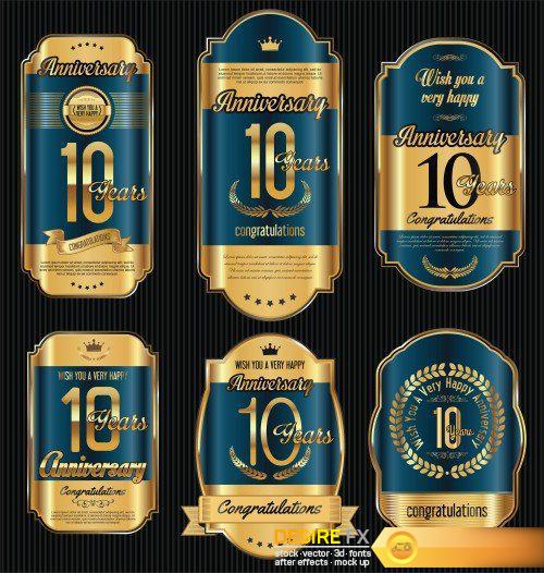 Anniversary golden retro vintage labels collection