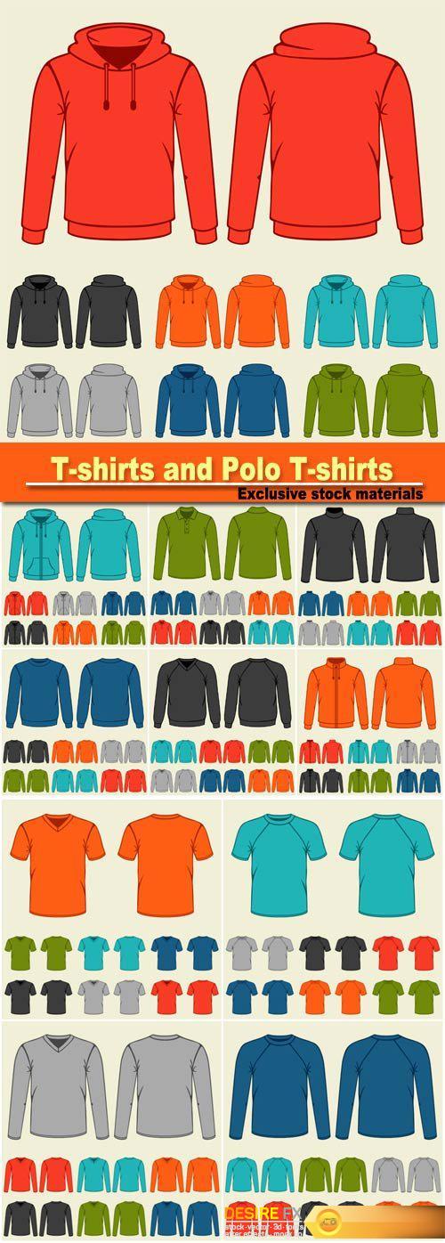 Set of colored t-shirts and polo t-shirts templates for men