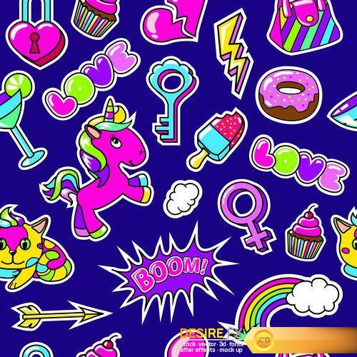 Comic posters set with bag cake donut arrow 5X EPS