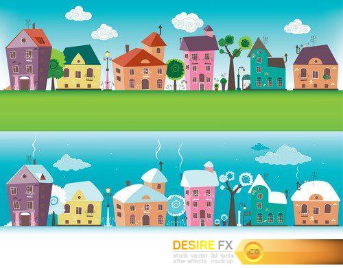 Small towns houses at daytime and nighttime 5X EPS