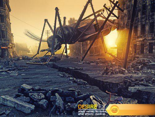 Ruins of a city Apocalyptic landscape 12X JPEG
