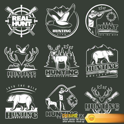 D:РаботаHunting club emblems set with different wild animals 9X EPS