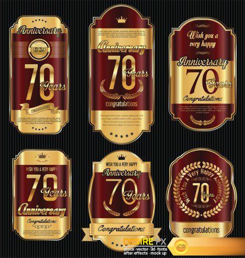 Anniversary golden retro vintage labels collection