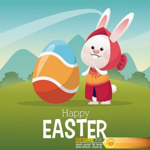 Happy easter card cute bunny egg decorating 20X EPS