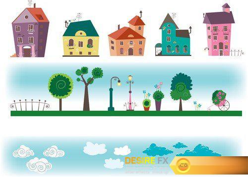 Small towns houses at daytime and nighttime 5X EPS