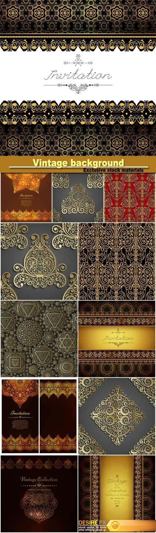 Vintage seamless background, antique, victorian gold style, vector