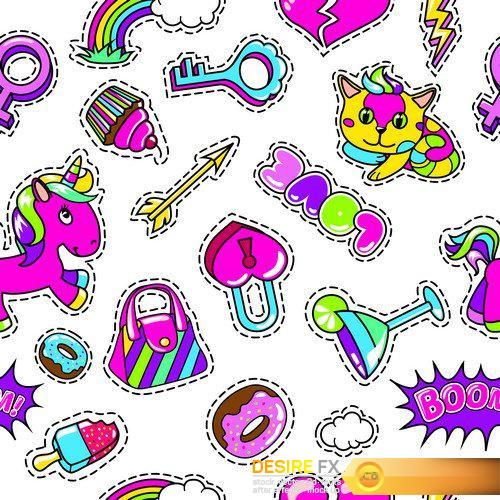 Comic posters set with bag cake donut arrow 5X EPS