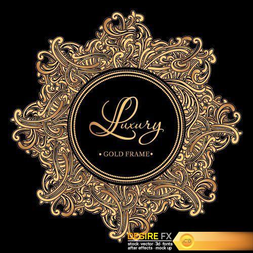 Luxury golden vintage frame with curls and vignettes in the style of Baroque on black