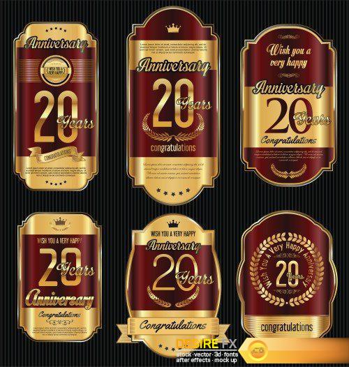 Anniversary golden retro vintage labels collection
