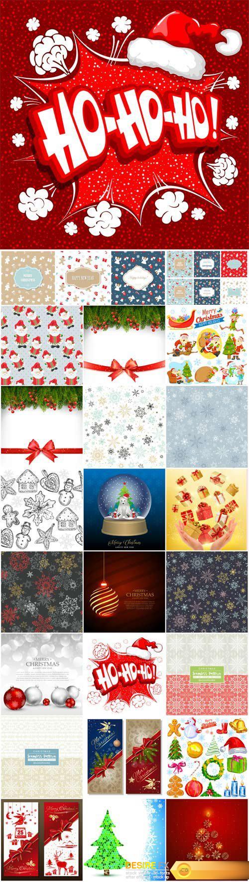 Merry Christmas and Happy New Year vector, backgrounds and textures