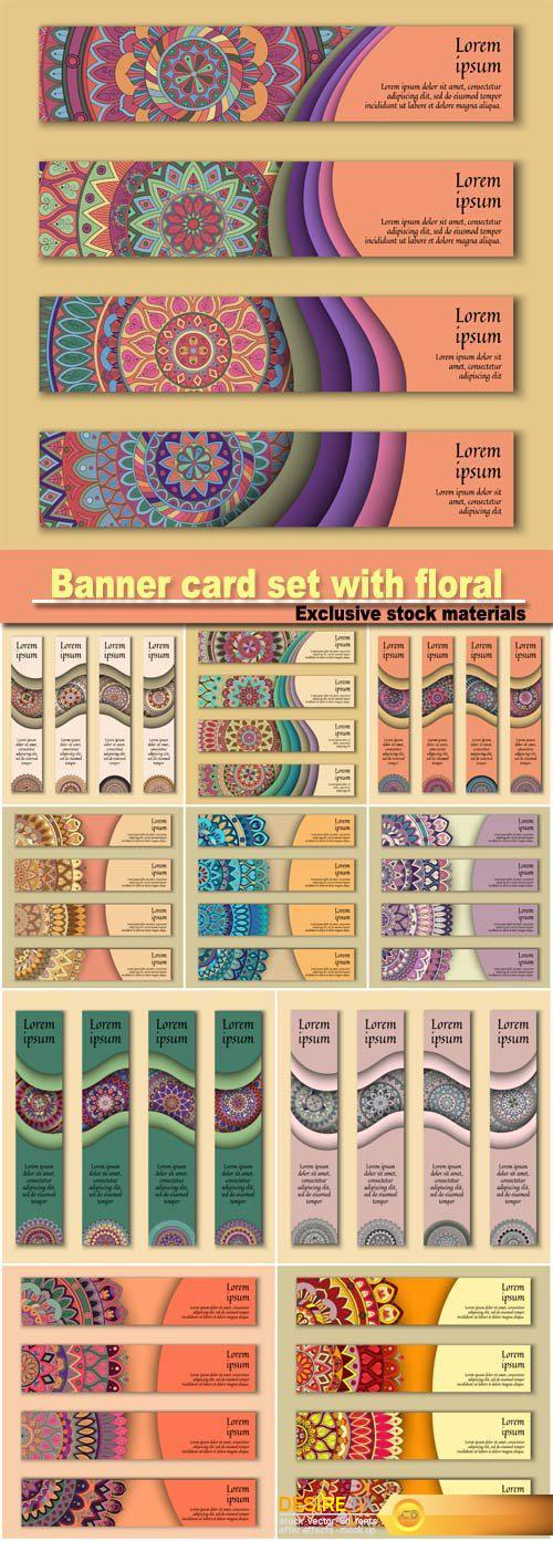 Banner card set with floral colorful decorative mandala elements background