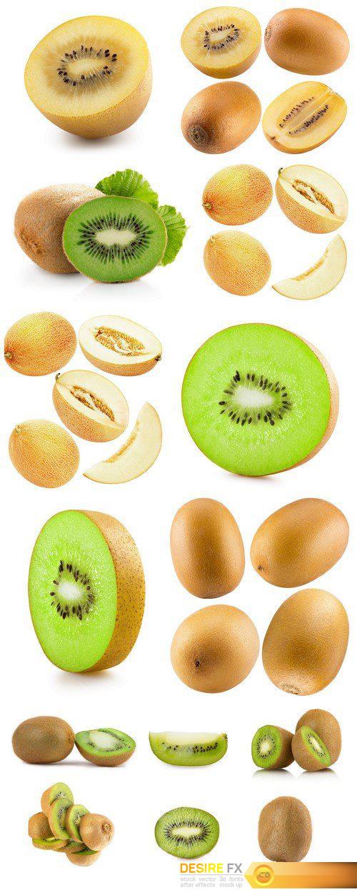 Set melons and kiwis isolated on the white background 9X JPEG