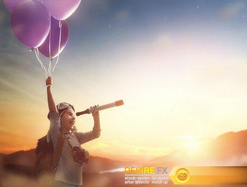 Child flying on balloons 6X JPEG
