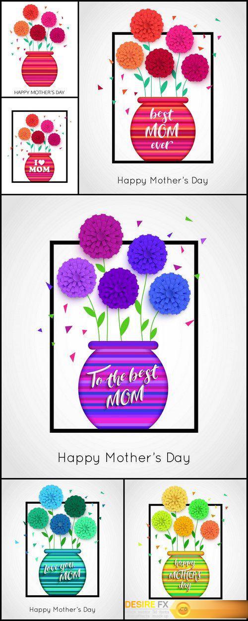 Mothers Day background with pot of flowers 6X EPS