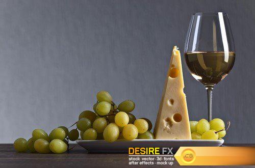 Cheese with grape and glass of wine 11X JPEG
