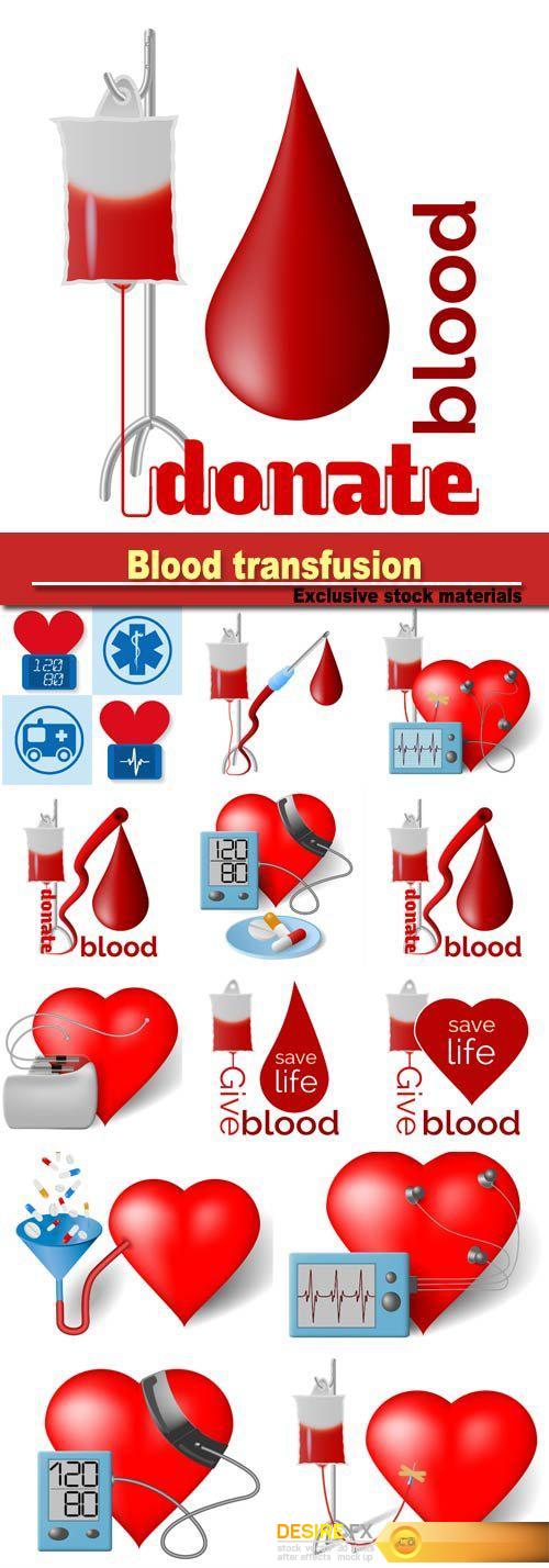 Blood transfusion flowing to heart and cardiac monitor