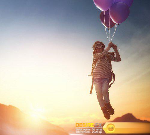 Child flying on balloons 6X JPEG