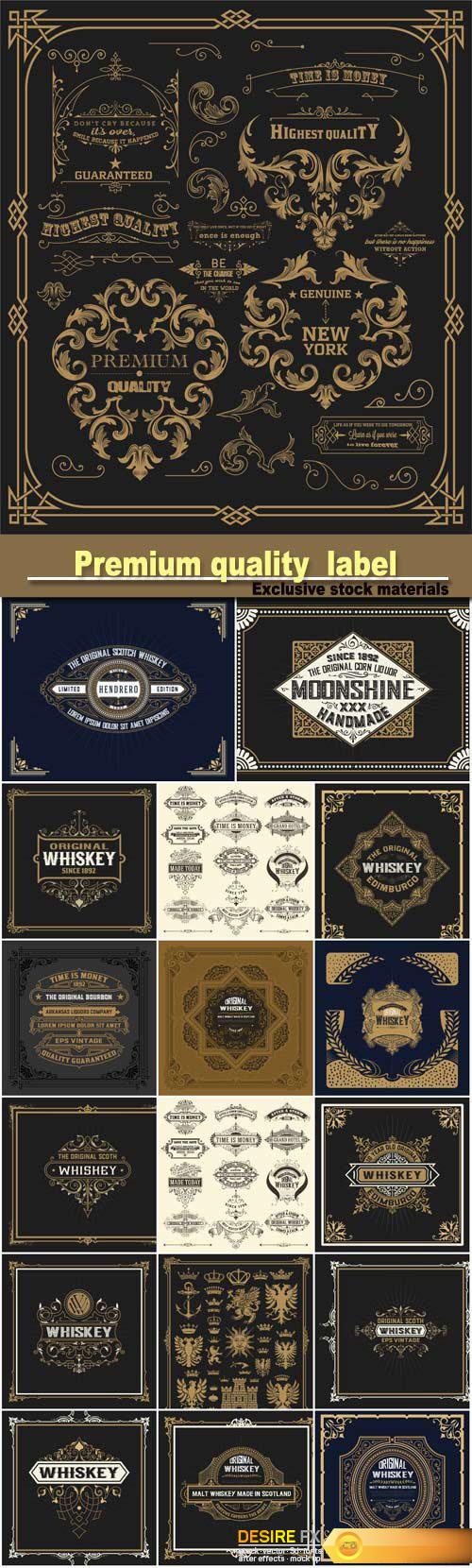 Pack of design elements, page decoration, premium quality and whiskey label with old frames