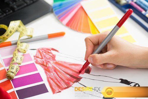 Graphic designer at work Color samples Fashion designer 17X JPEG